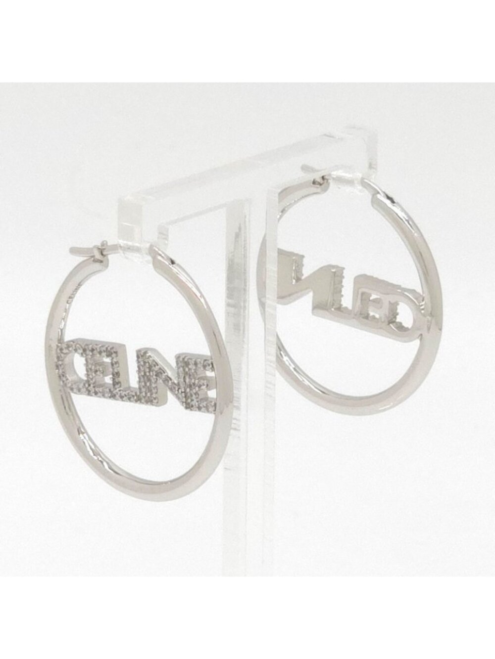 Celine Monochrome Strass Hoop Earrings Logo Crystal Rhodium Finish Brass Box - Picture 10 of 10